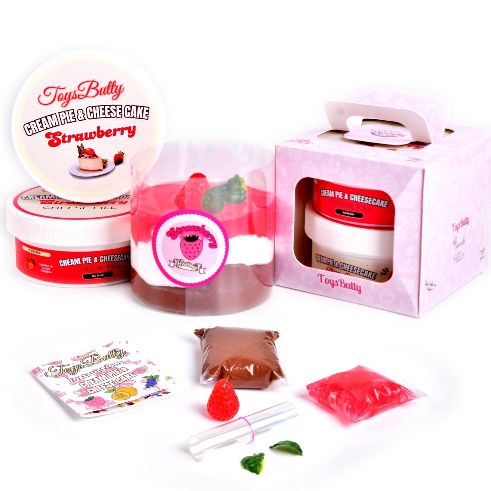 FINOCLAY Cake Slime Kit for Kids, 2 Pack Large, Strawberry Diy 