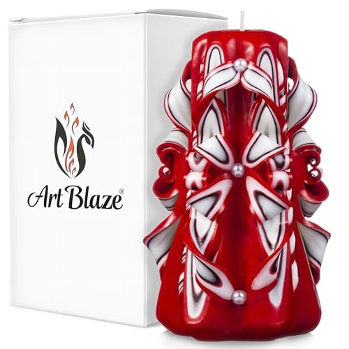 Carved Candles - Handmade Decorative Large Candle – Tall Long Small 5.12 in Red