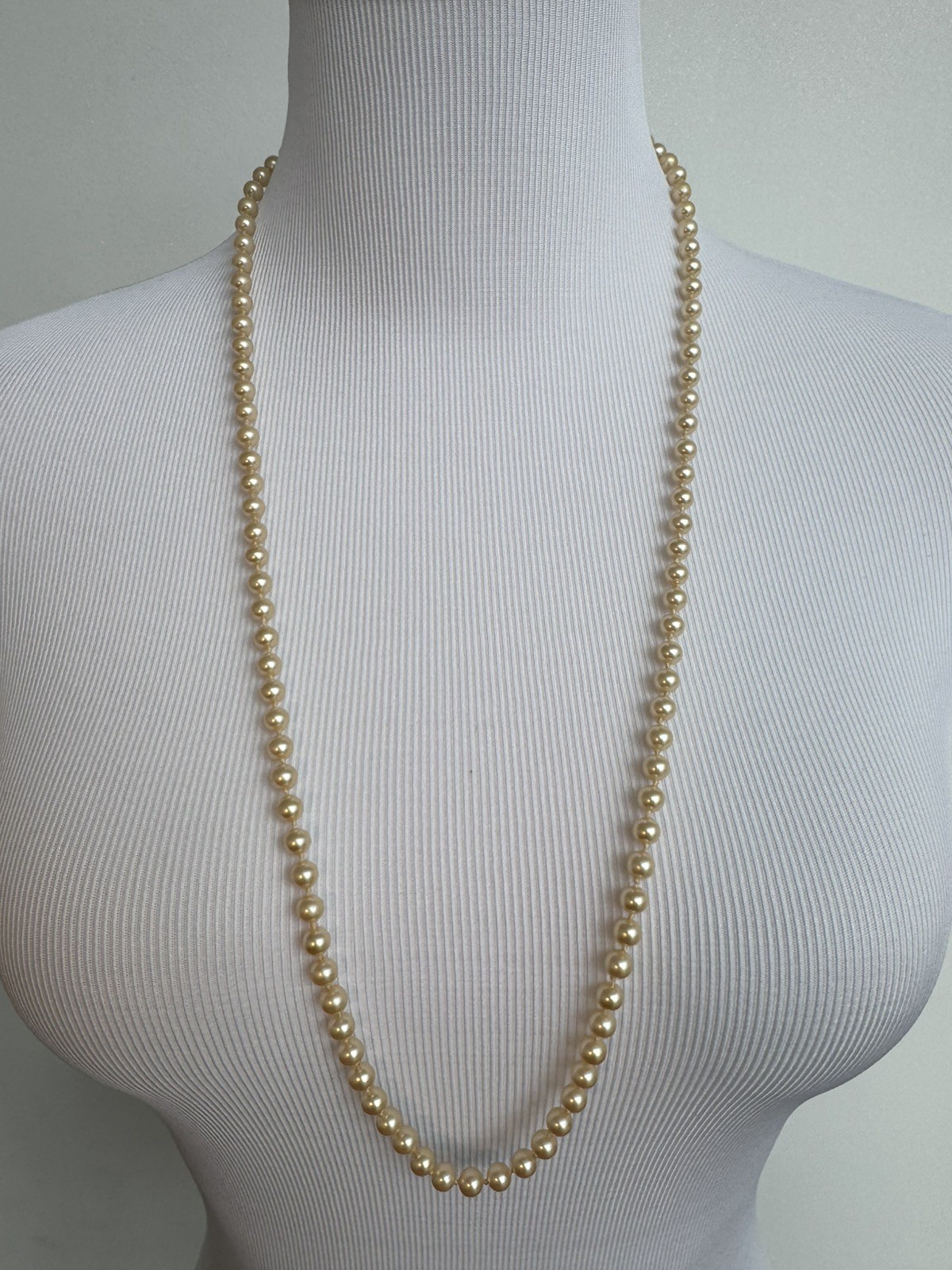 Vintage Napier Faux Pearl Necklace 31” Gold Tone Safety Clasp Signed Tag Classic