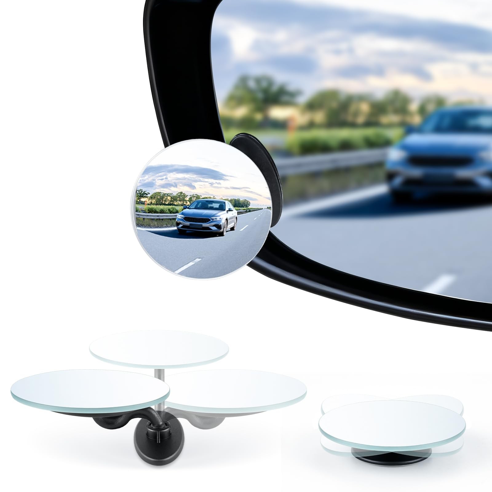 LivTee Blind Spot Mirrors, 2" Round HD Glass Frameless Adhesive Mount, 