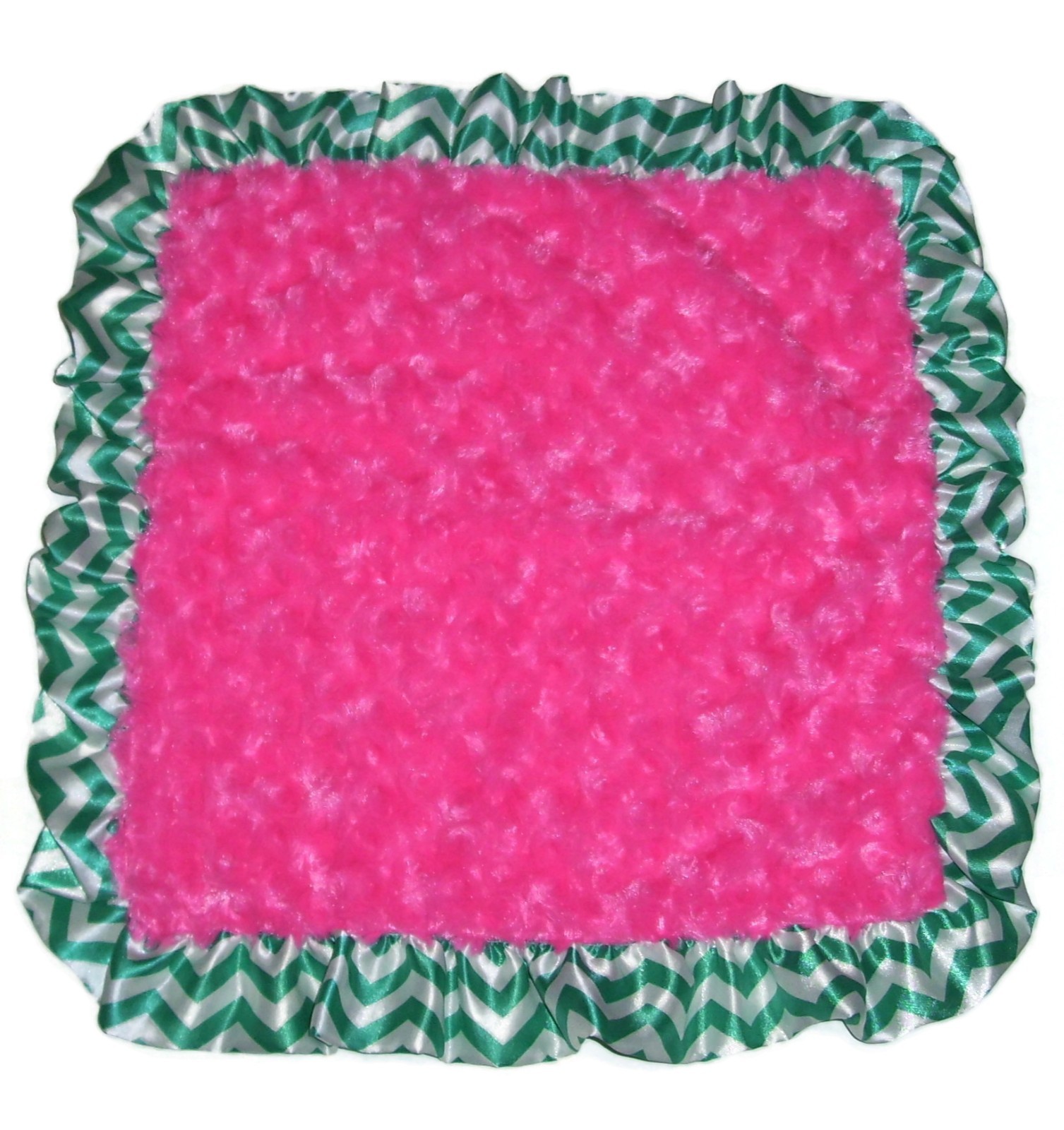 Hobby Lobby Creations of Grace Pink Swirl Baby Blanket Green Chevron Satin Trim