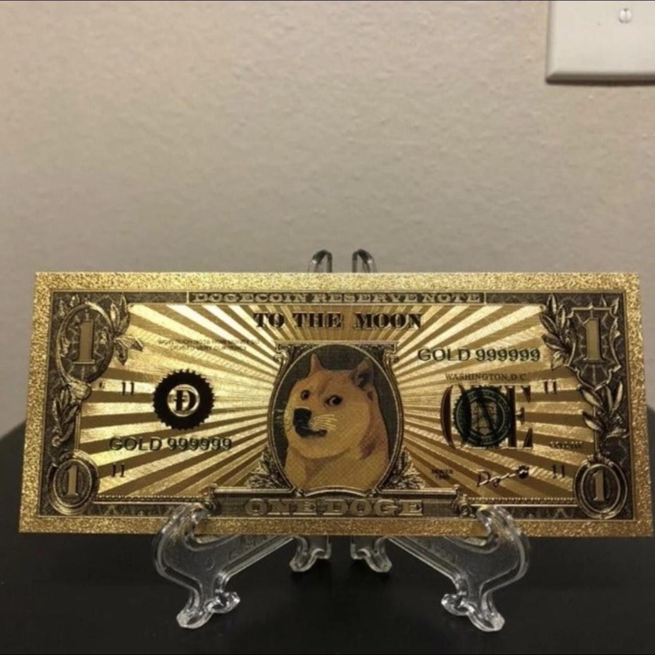 24k Gold Foil Plated Dogecoin (cryptocurrency) Banknote Collectible