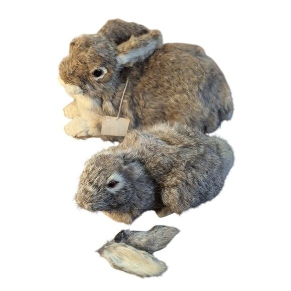 Fur Rabbit Figurines Set Of 2 Made From Domesticated Rabbit/Goat Fur realistic