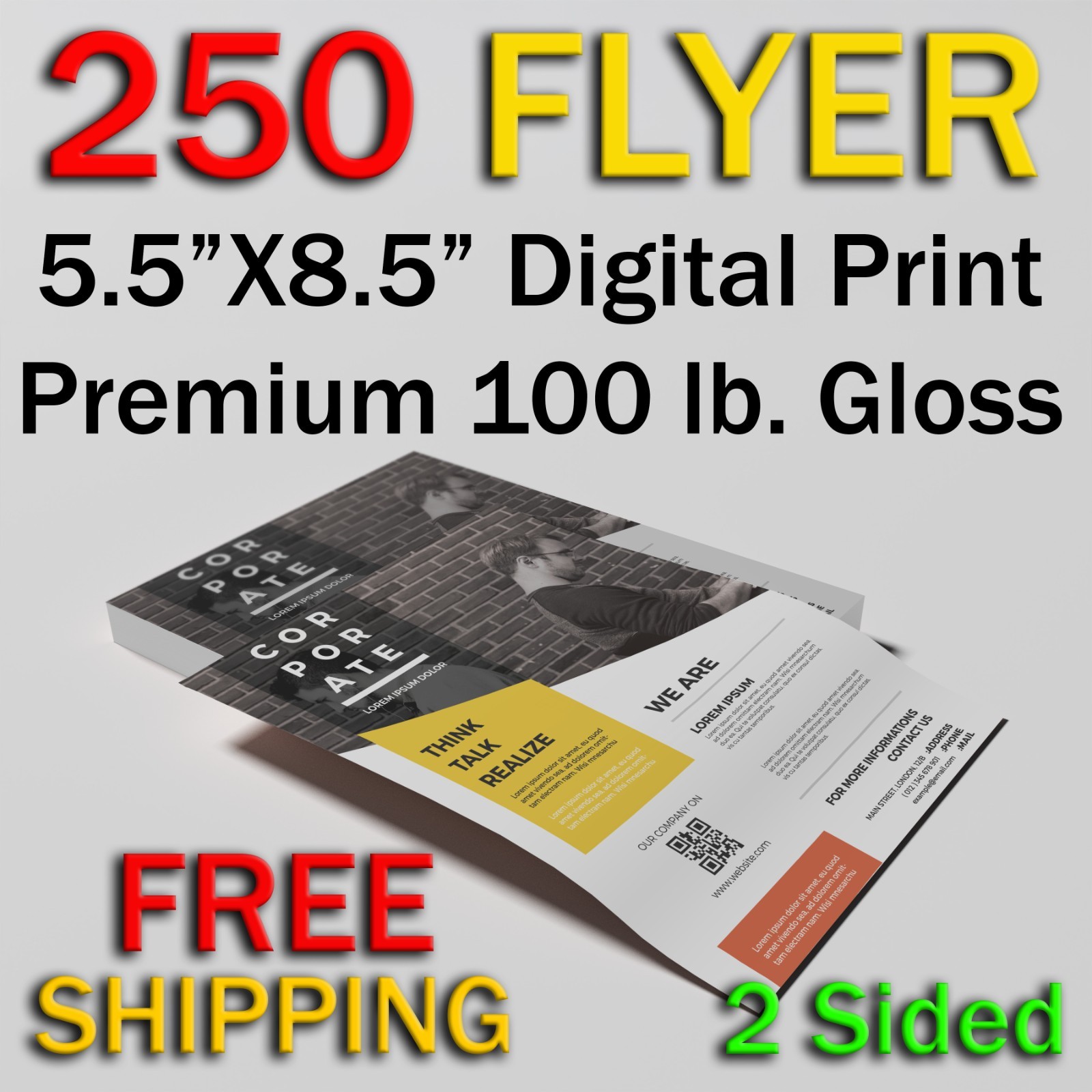 250 Custom Digital Printing 5.5x8.5 FLYERS FULL COLOR  100LB GLOSSY FLYER