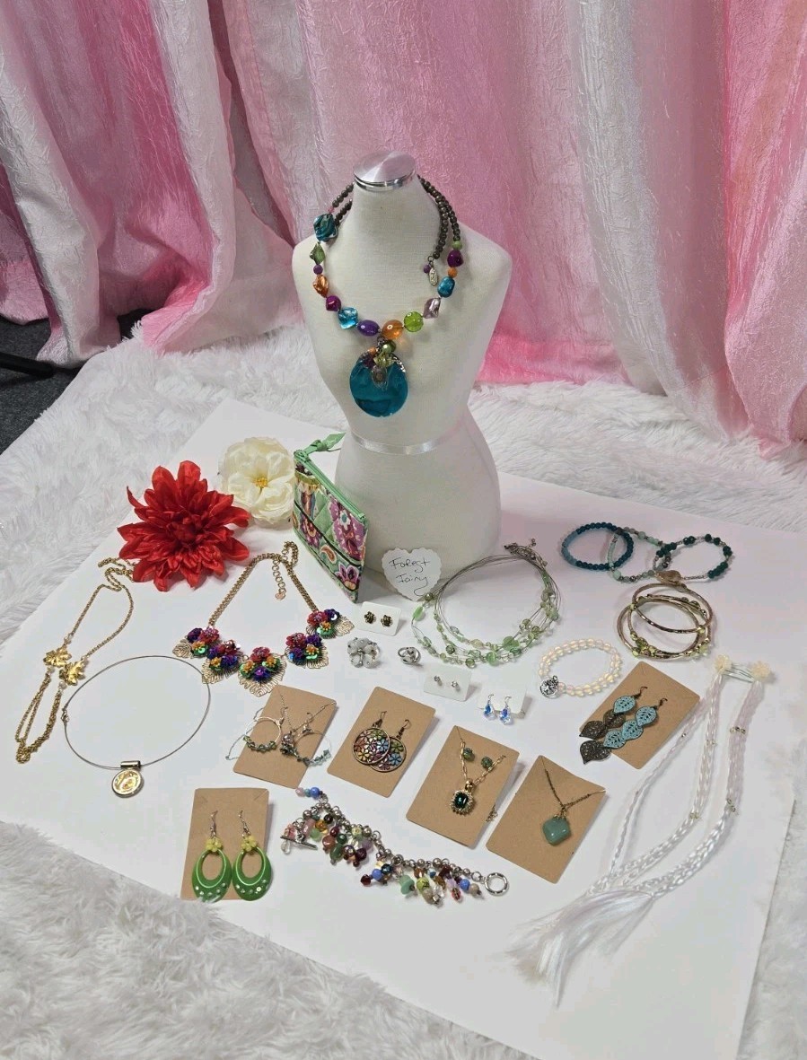 Jewelry Lot Green Garden Forest Fairy Theme Clean Curated Bundle Free Gift 