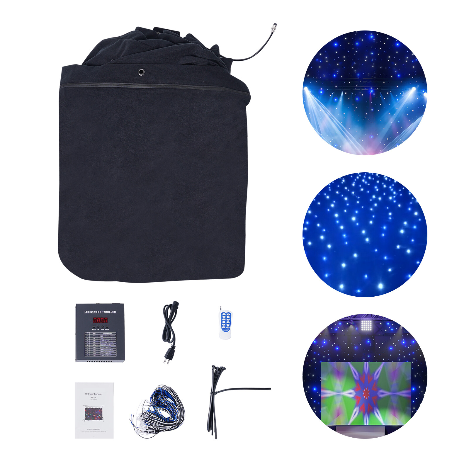 8CH LED Star Stage Backdrop Curtain Background Starry Sky w/ Controller Velvet