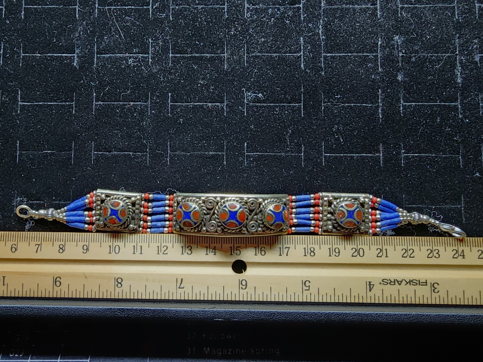 Vintage Sterling Silver/Tibetan Lapus Lazuli/Coral Bracelet Marked/Tested+