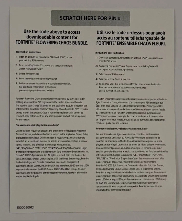 PS5 Fortnite Flowering Chaos- Digital Download Code NEW! (Please Read)