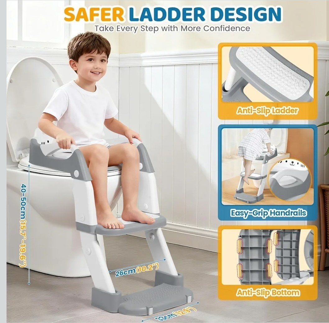 Potty Training Seat, Toddler Toilet Seat with Step Stool Ladder. Grey.