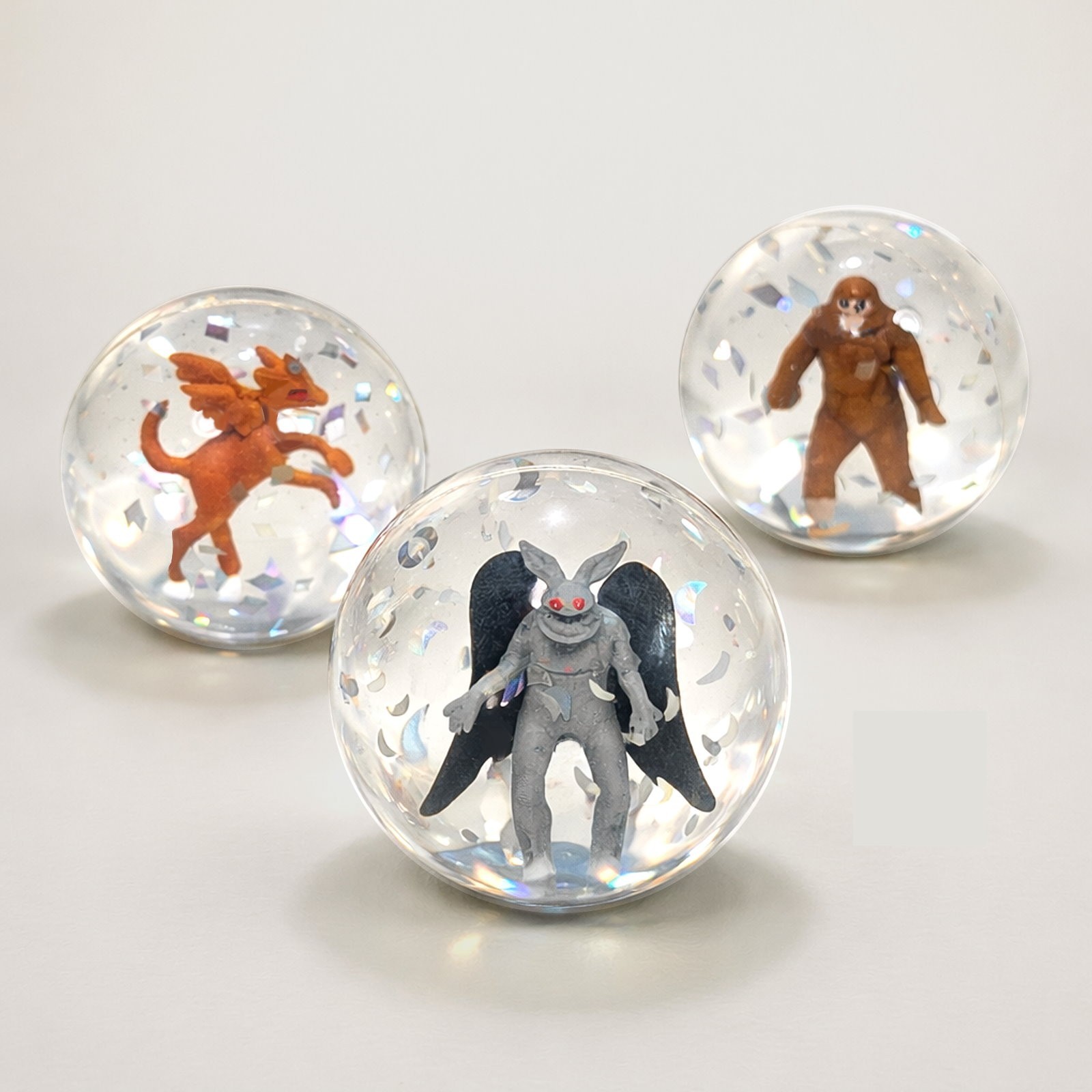 Cryptid Bouncy Ball  -Set of 3, Mothman, Bigfoot, Jersey Devil