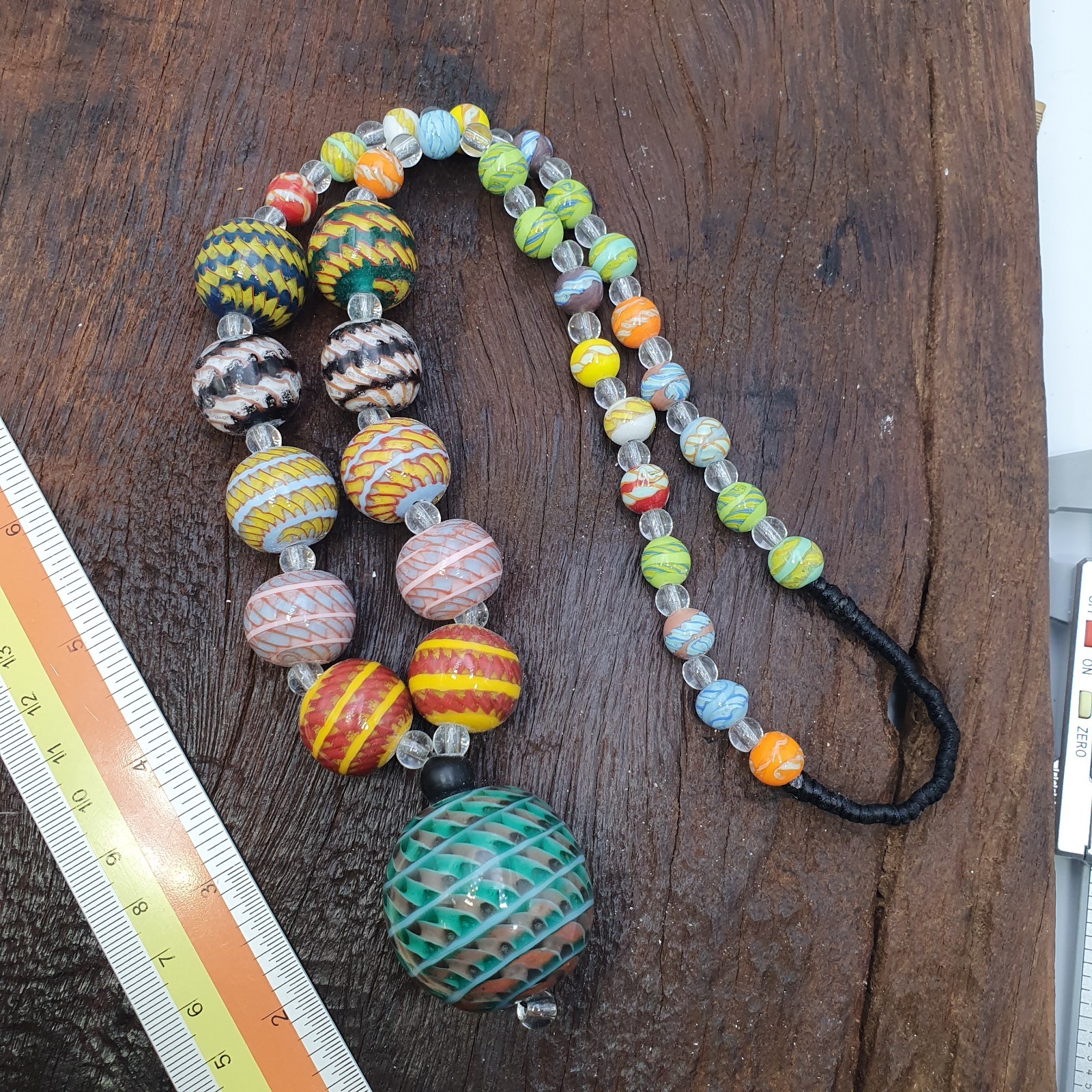 Handmade Venetian Style Glass Bead Necklace Large Bead Pendant Millefiori Bead