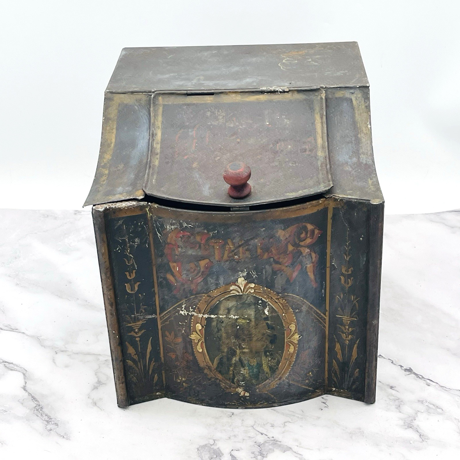 Atq General Store Tea Tin Toleware Coffee Flour Storage Bin Counter Display 9"