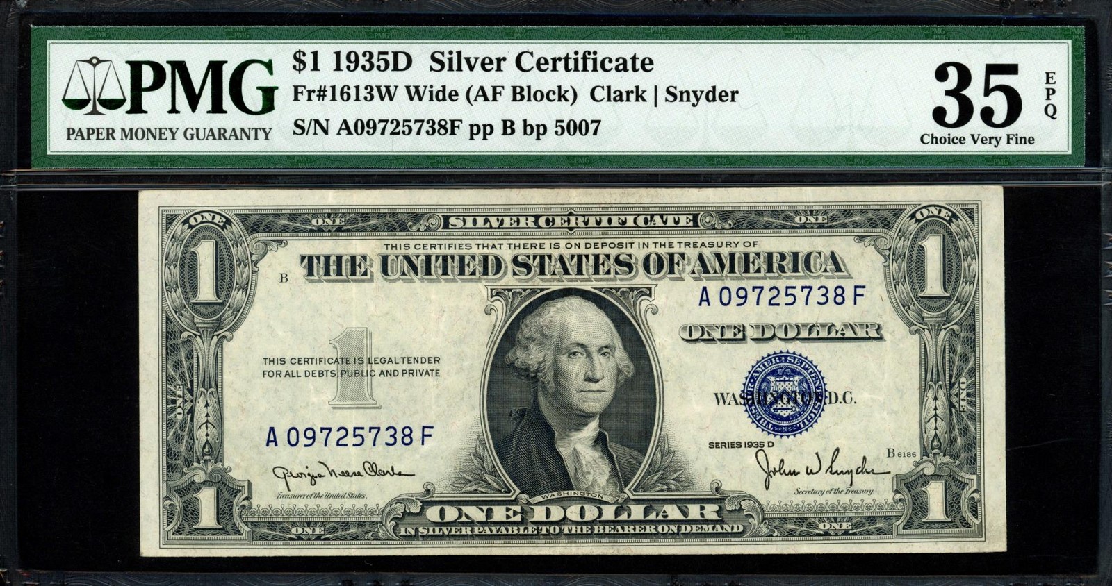 1935D $1 Silver Certificate WIDE - PMG Choice Very Fine VF 35 EPQ - Fr. 1613W