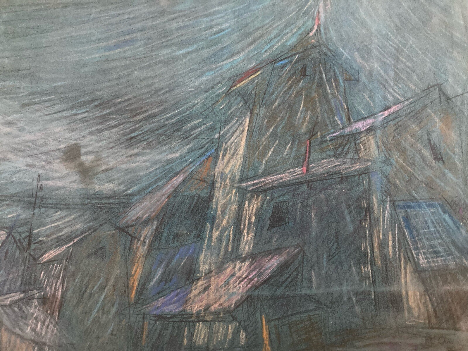 Beau Dessin Ancien 1948 Ferme Peney Suisse GENEVE Frederic Gisselbrecht Fusain