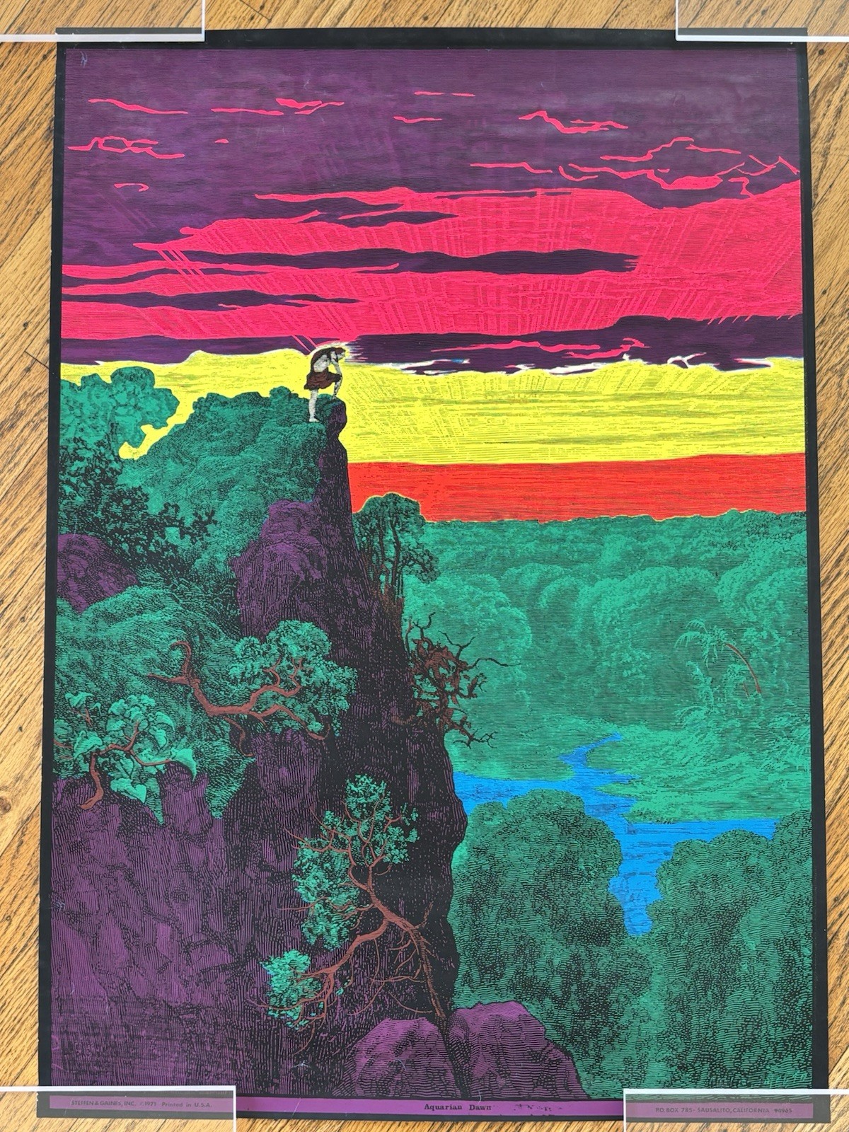 RARE Vintage 1971 Aquarian Dawn Blacklight Poster Steffen & Gaines Sausalito OG