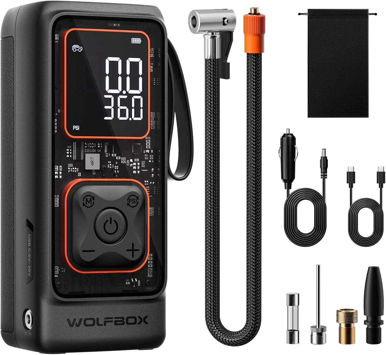 WOLFBOX Cordless Tire Inflator Portable Air Compressor, 150PSI Air Pump for Car 