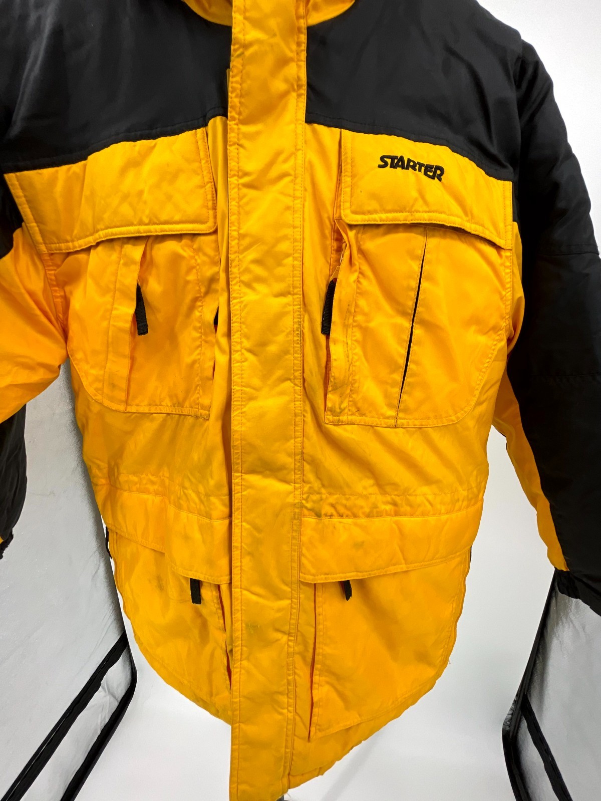 Starter Parka Coat Mens XL-XXL Yellow Black Nylon Hooded Utility Pockets Winter