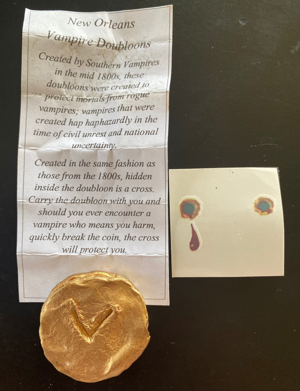 HALLOWEEN Vampire Bite Tattoo Sticker Temporary+Doubloon Gift from NEW ORLEANS