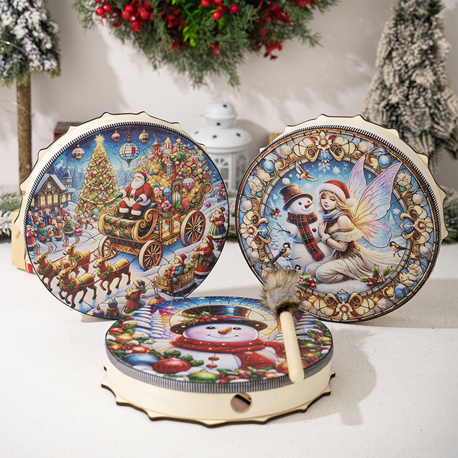 Shamanic Hand Drum 10 Inches Christmas Wood Shaman Drums with Drum charitable