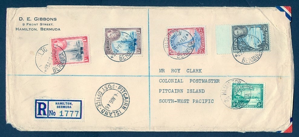 BERMUDA 1946 KGVI COMBO REG TO PITCAIRN ISLANDS