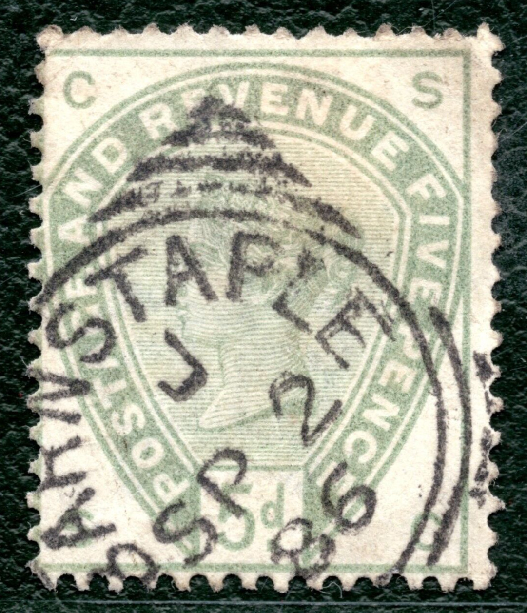 GB QV SG.193 5d Dull Green (1883) CDS/Squared Circle BARNSTAPLE Cat £210- REDB59