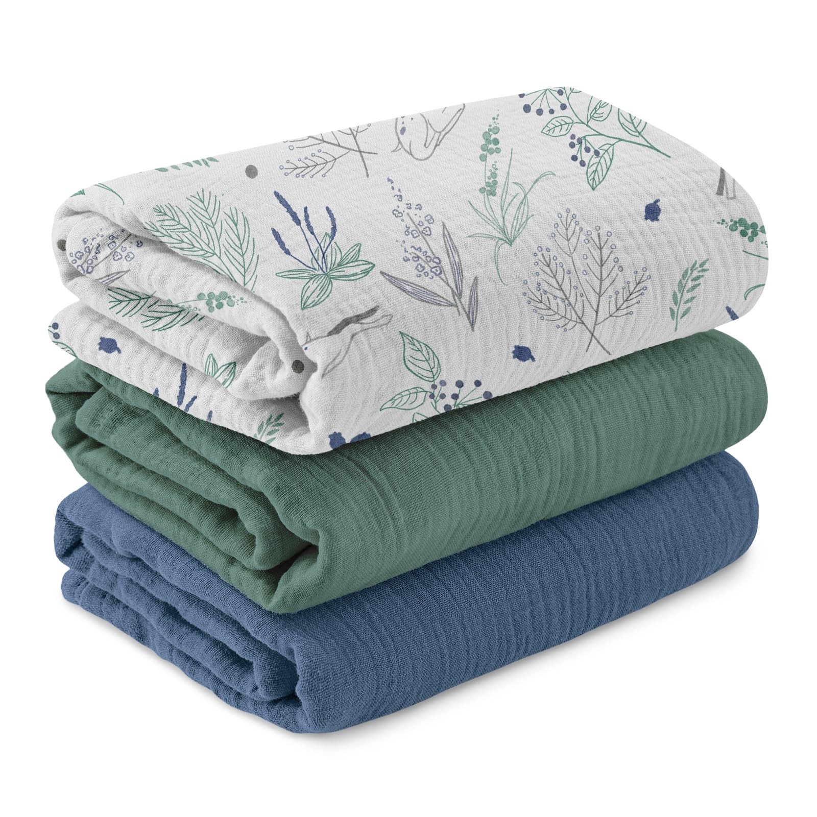 Muslin Swaddle Blankets for Newborn, 3 Pack Breathable 3 PACK, Fawn & Leaves 