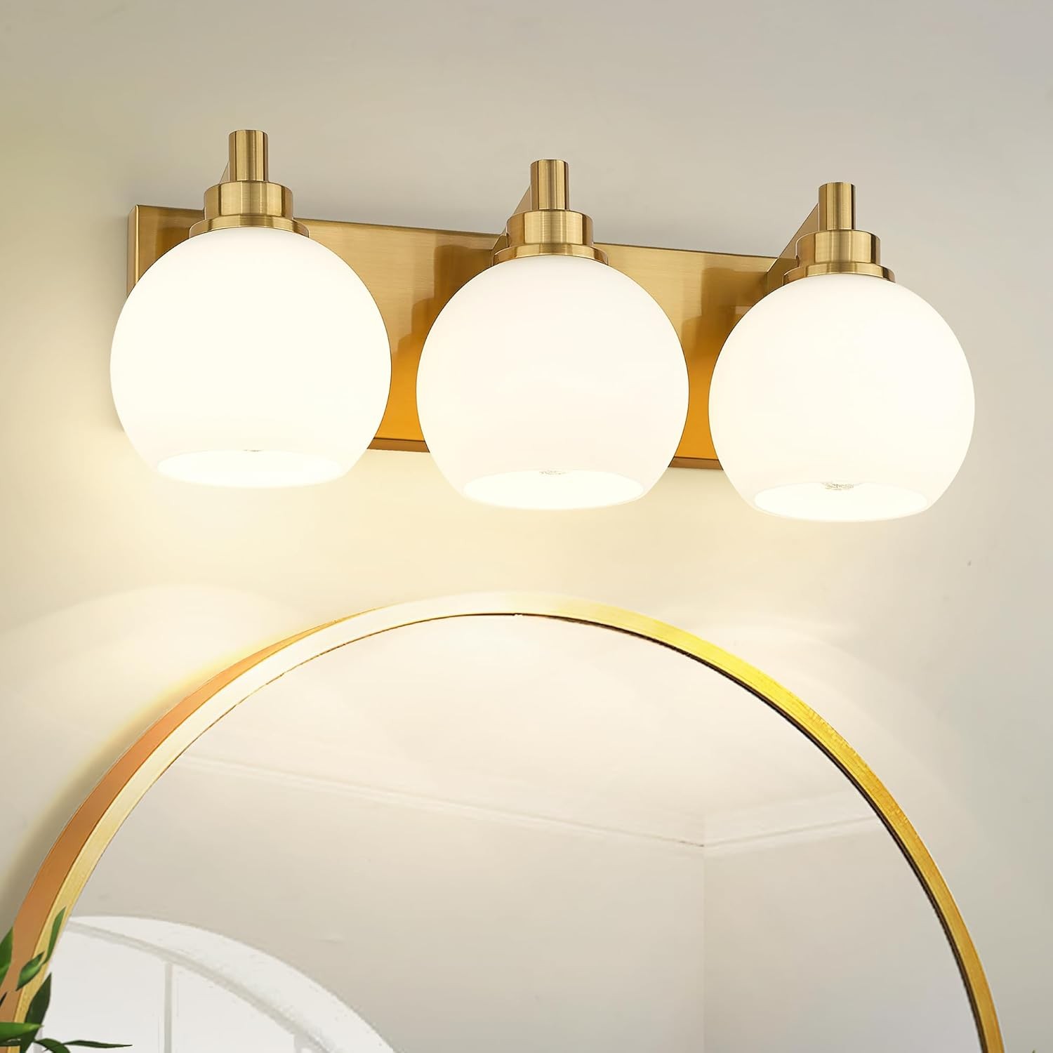 Bathroom Light Fixtures, 3-Light Brushed Gold Vanity Light, Modern Wall Sconces 