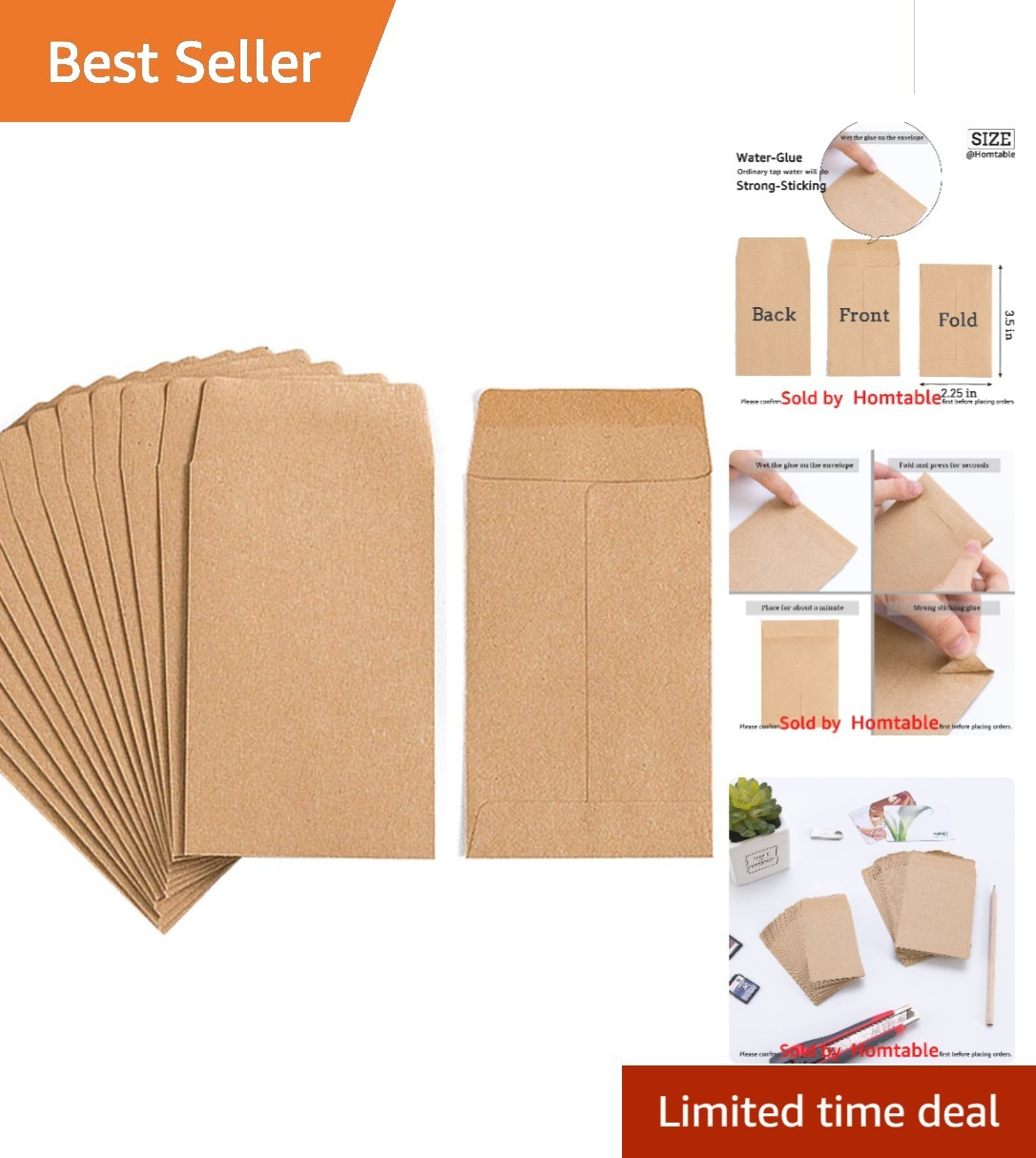 Customizable Light Brown Mini Envelopes - 100 Self-Adhesive Storage Packets