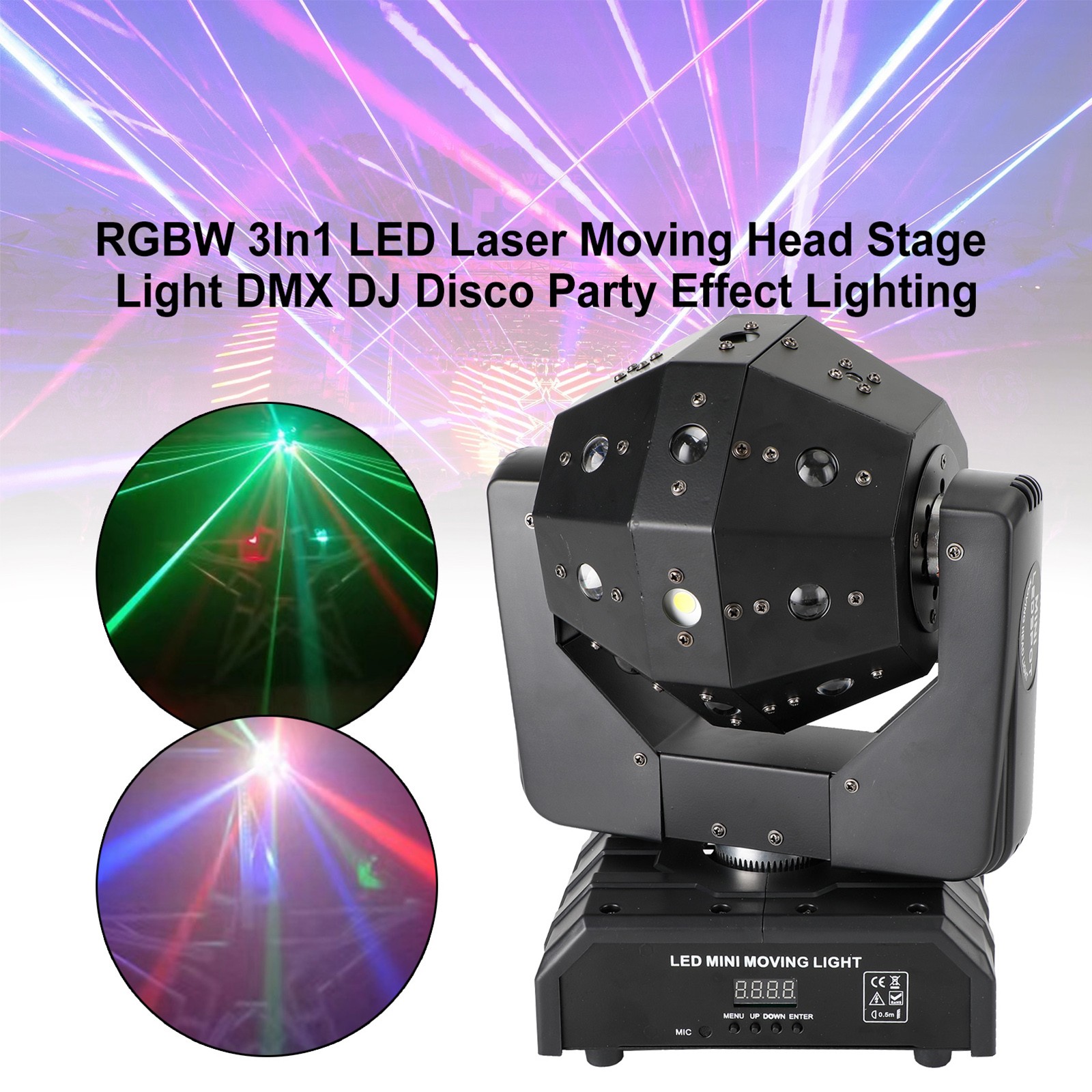 🚀RGBW 3In1 LED Laser Moving Head Stage Light DMX DJ Disco Party Effect Lighting