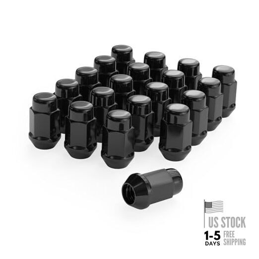  20pcs 1.4 inch 1/2-20 Closed End Bulge Acorn Lug Nuts - Length: 1.4 inch Black