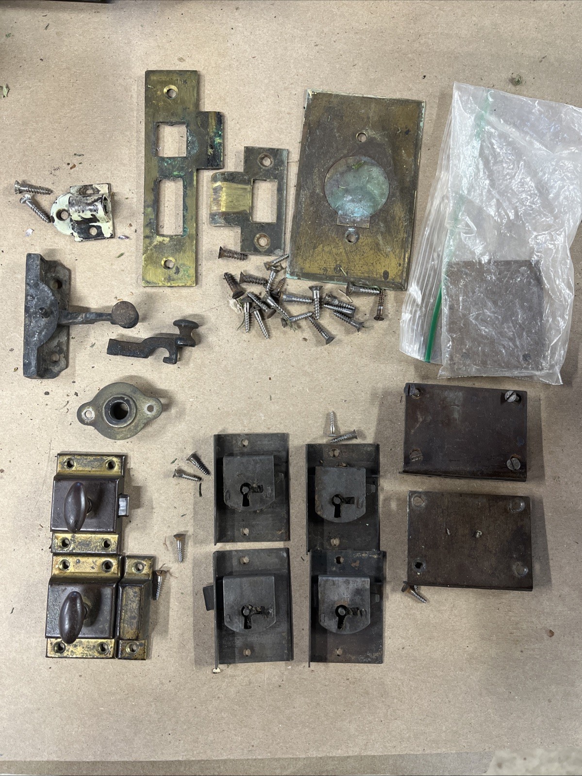 Lot Antique/Vintage Brass Cabinet Cupboard Door Latches Hardware Parts