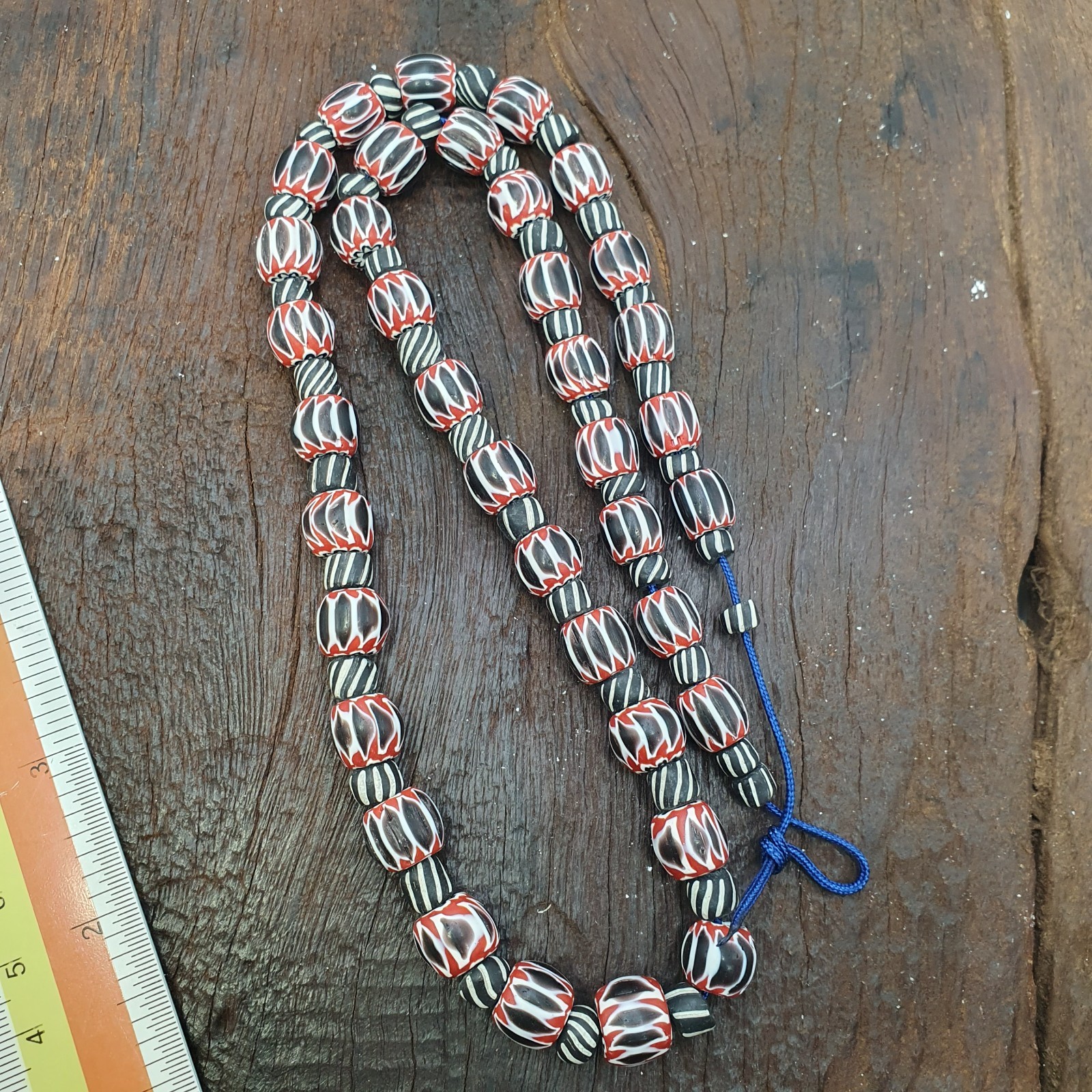Vintage Venetian Style Chevron & Black Striped Glass Beads Strands 25" long
