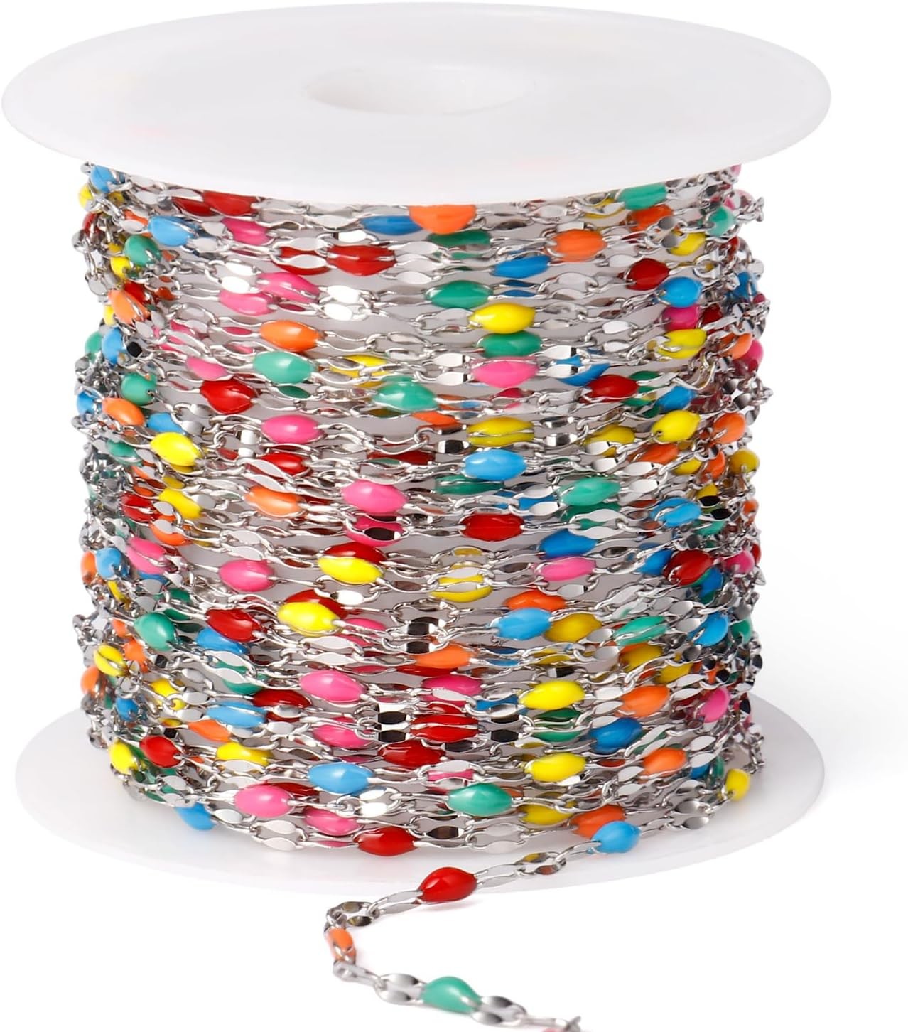 16.5FT Colorful Enamel Chain Roll, 2MM Rainbow stainless steel(colorful) 