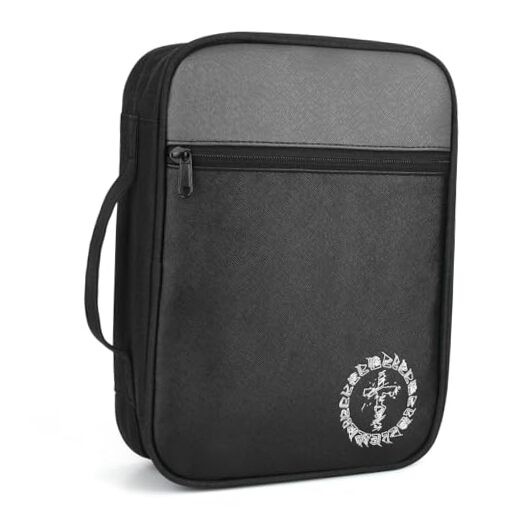  Bible Cover, Bible Carrying Book Case for Women,Protective Church Black&Grey
