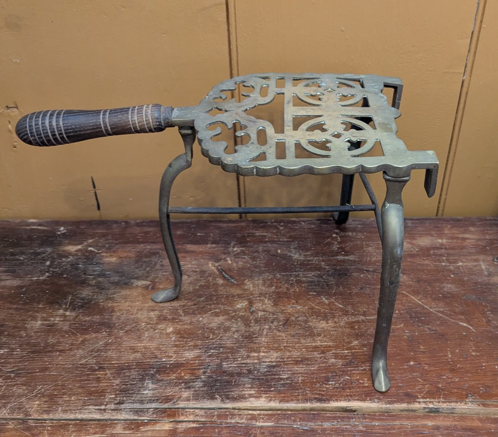 Antique Brass Iron Wood Hand Forged Tall Kitchen Fireplace Trivet VTG Iron Stand