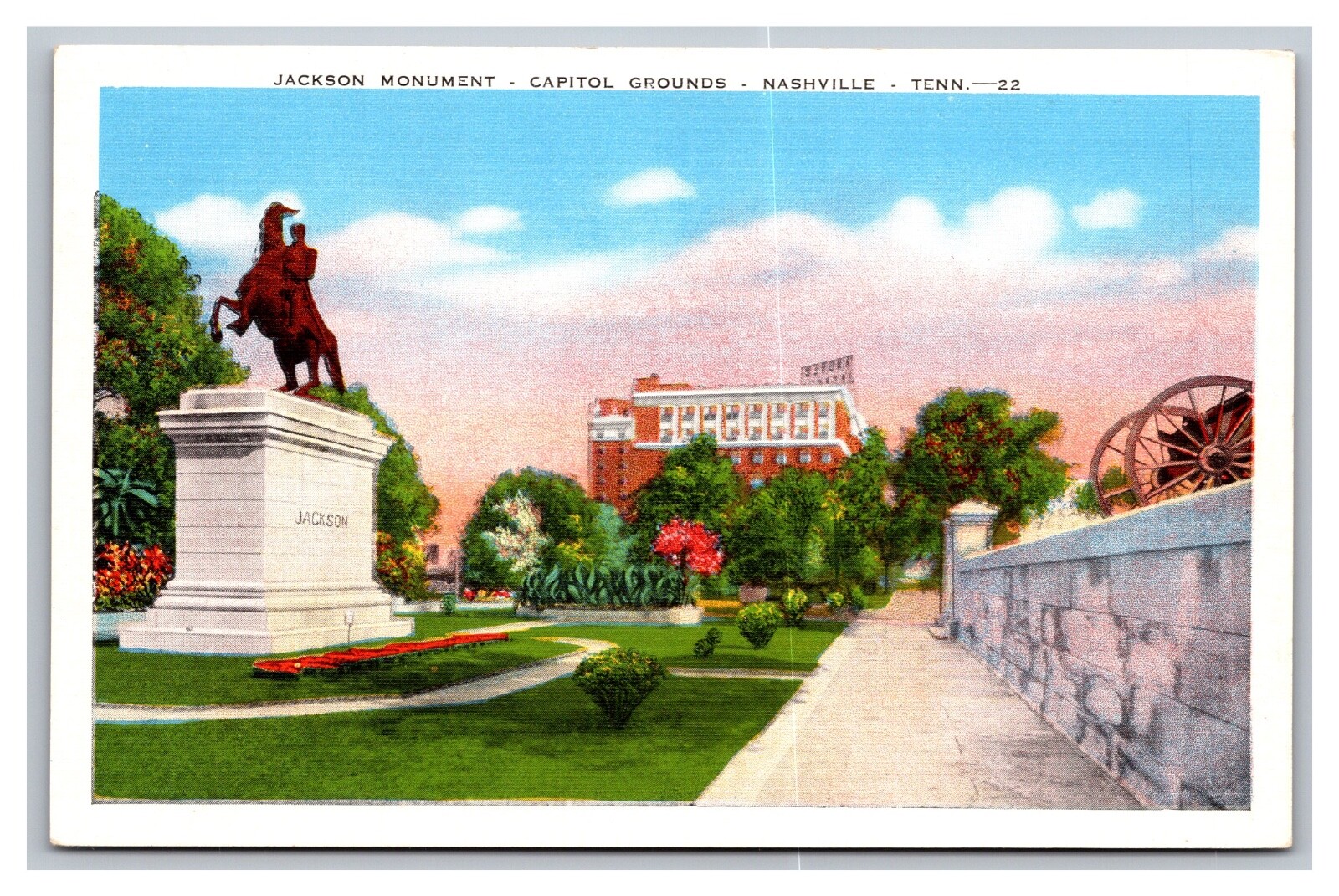 Nashville TN Jackson Monument Capitol Grounds Linen Postcard