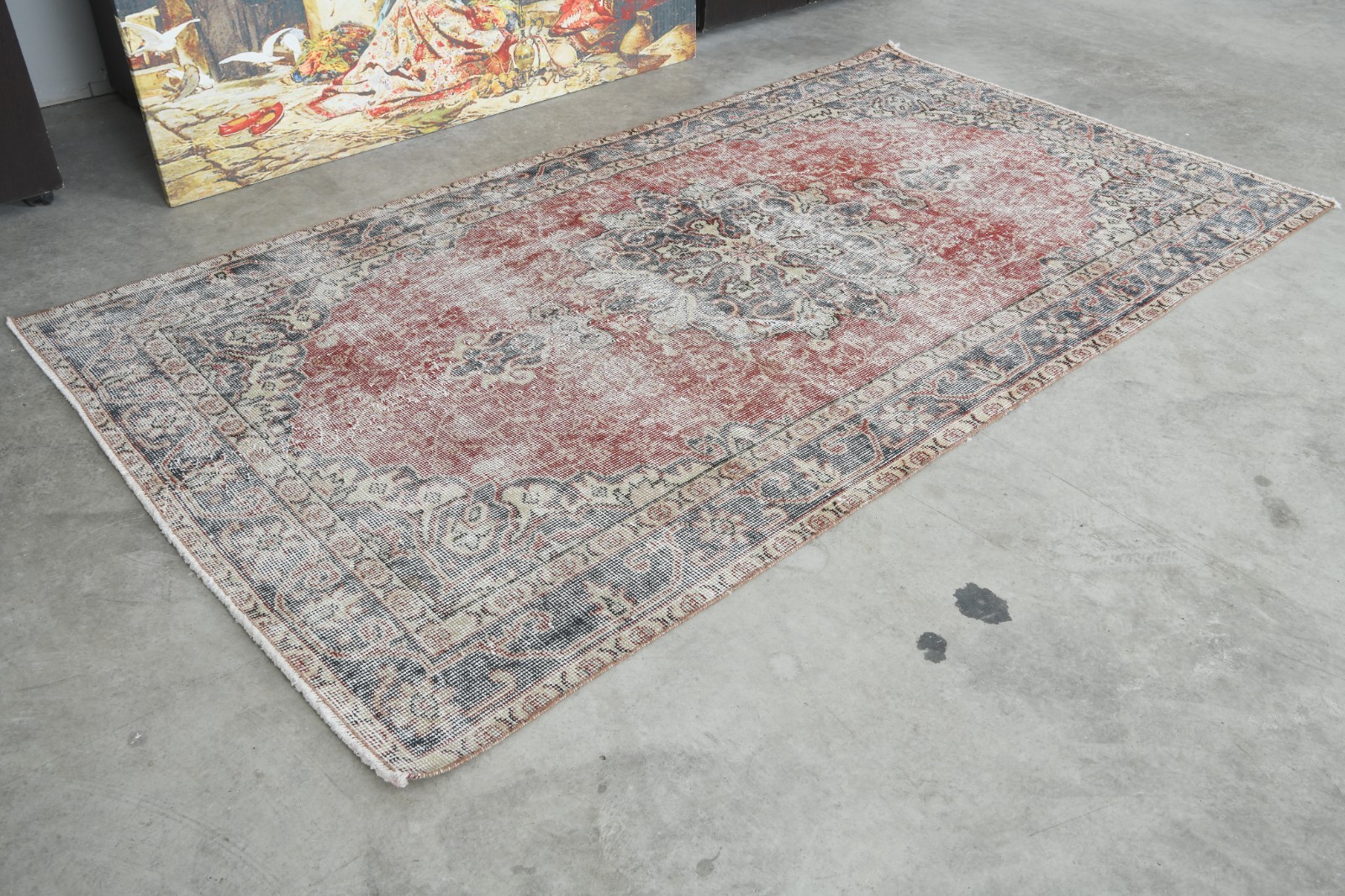 4x7 turkish area rug, hand-knotted vintage oushak rug, boho decor carpet,858