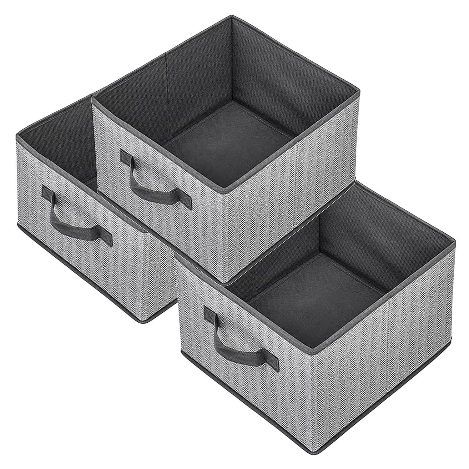 3 PCS Storage Baskets 11Inch Woven Fabric Bins Cubes Grey 11x11x7.8 Inch