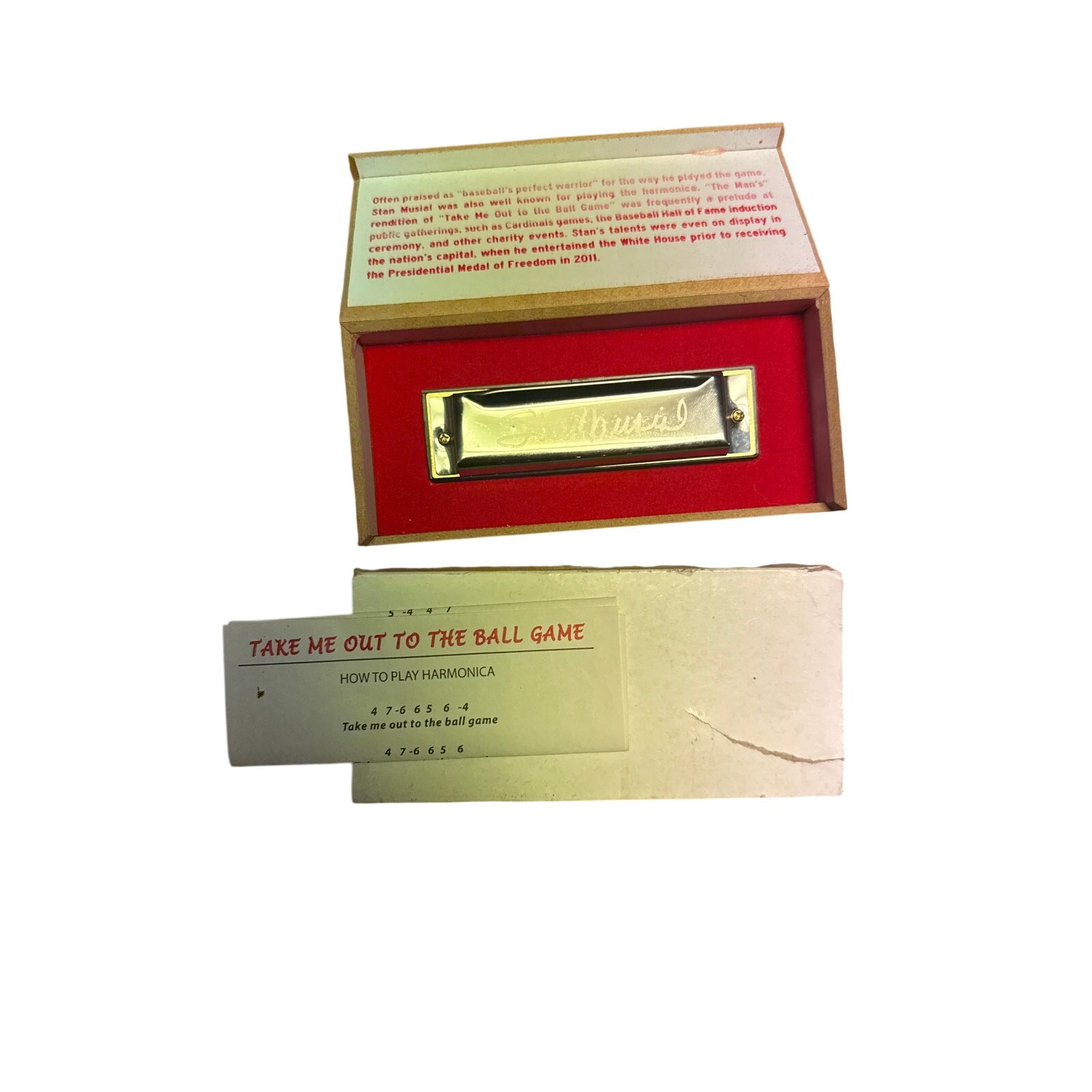 St. Louis Cardinals Stan Antique Harmonica Wooden Box Vintage