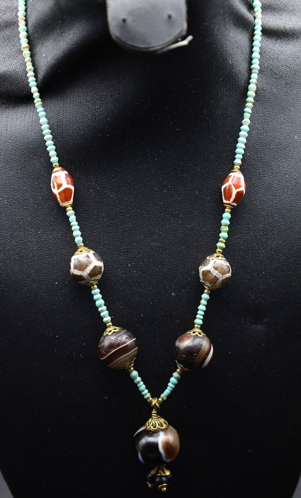 Nepali Tibet Bhutan Himalaya Tian Zhu Phum Dzi Zee Agate Bead Necklace (EE2)
