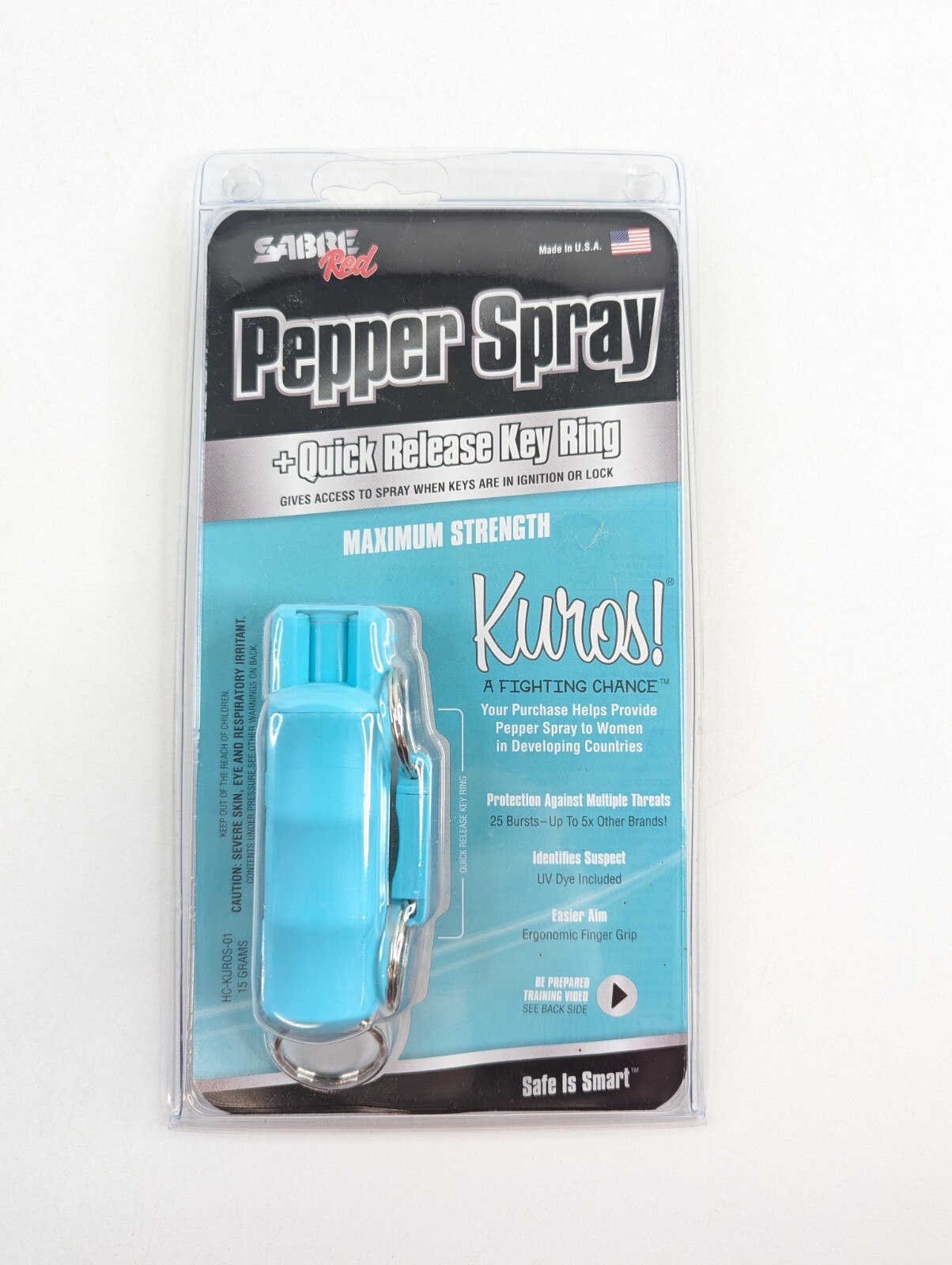 SABRE Red Pepper Spray + Quick Release Key Ring - Teal color - NEW in packaging