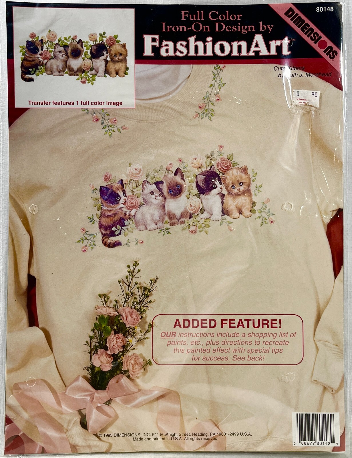 NEW 1993 Dimensions Cute Kittens 80148 Iron-On Fashion Transfer Vintage 14016