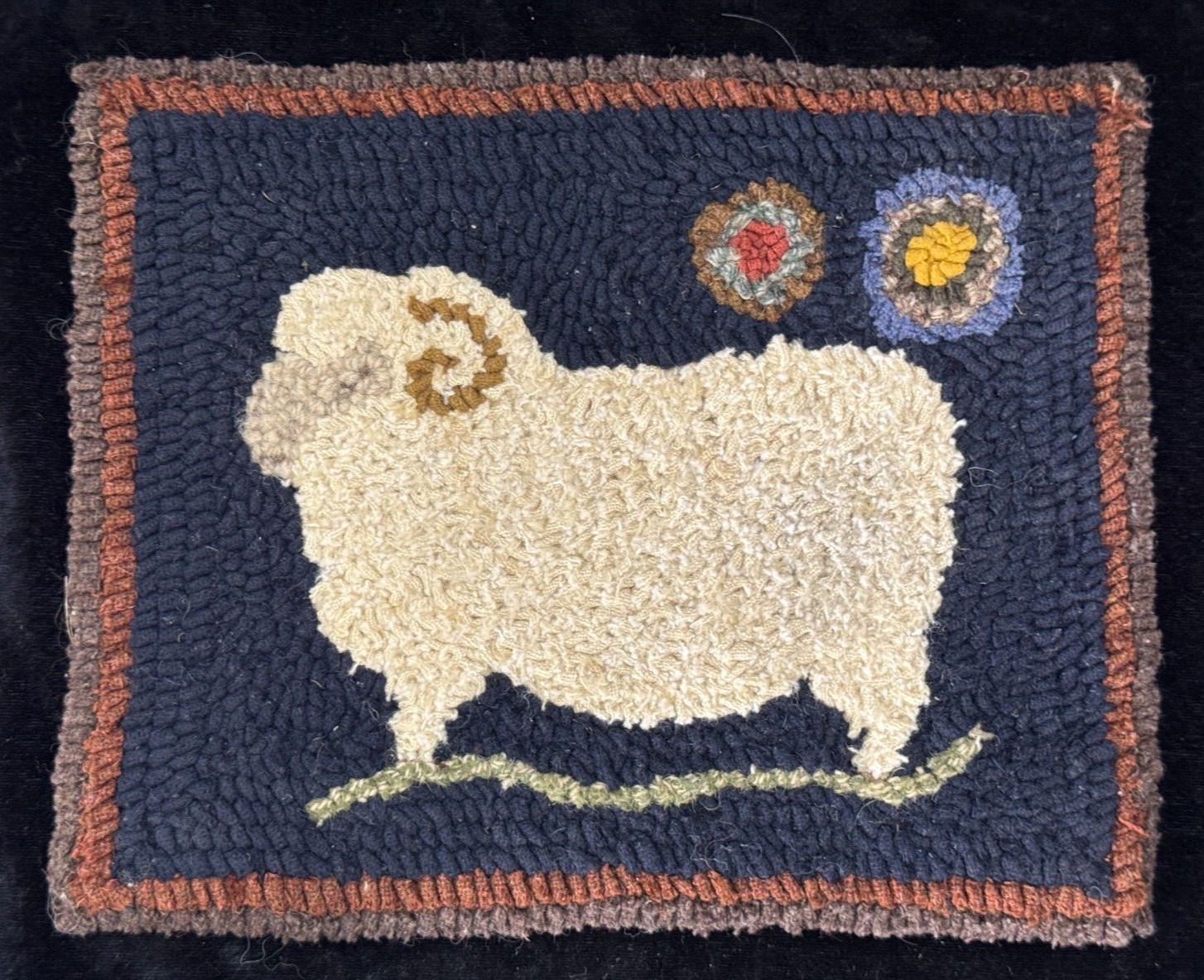 Vintage Latch Hook Textile Art Sheep/Ram Retro Wall Hanging 8x10"