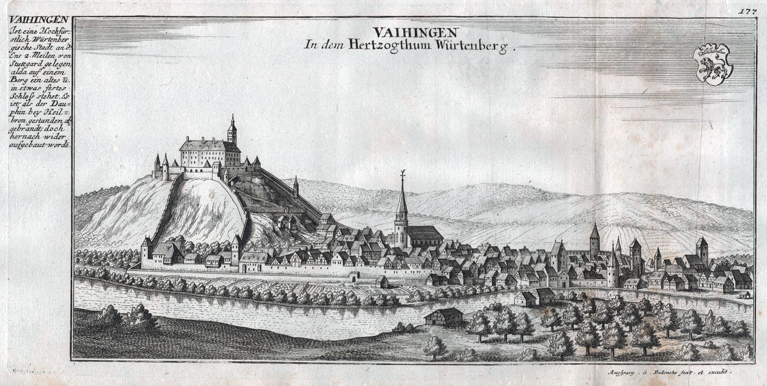Vaihingen at The Enz Baden-Württemberg Bodenehr Copperplate Engraving 1720