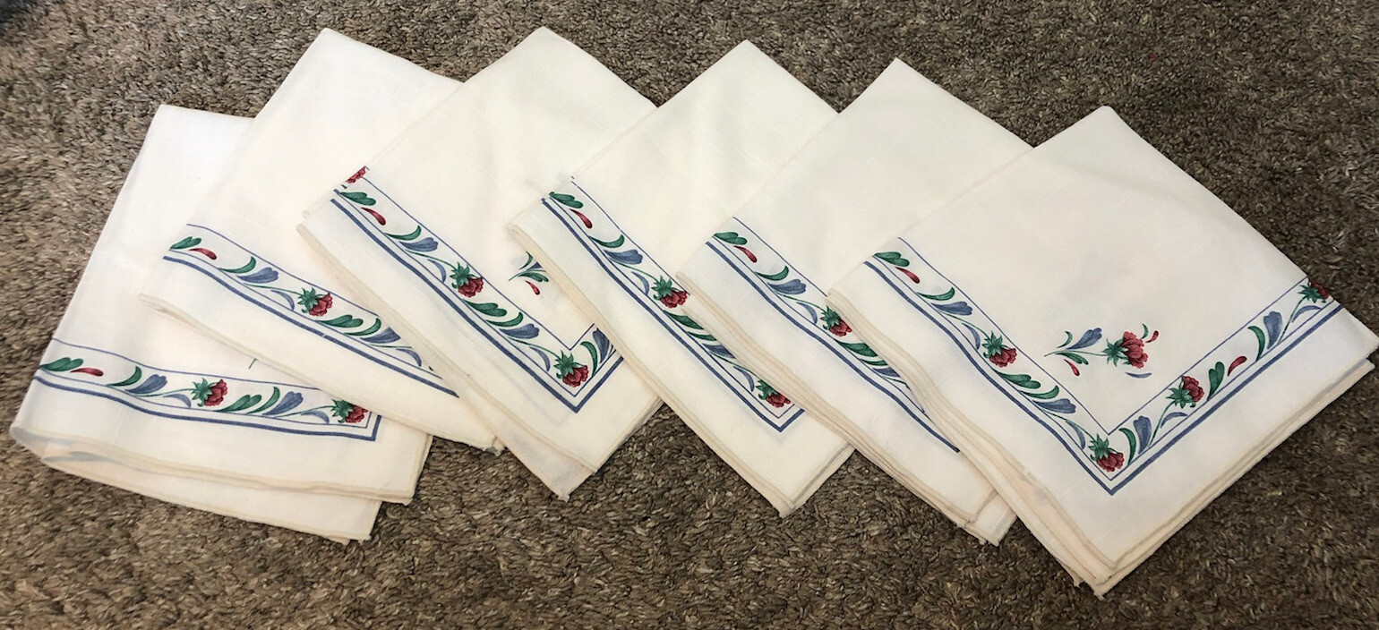 Vintage Cloth Napkins Print Floral Cocktail Lunch Set Of 6