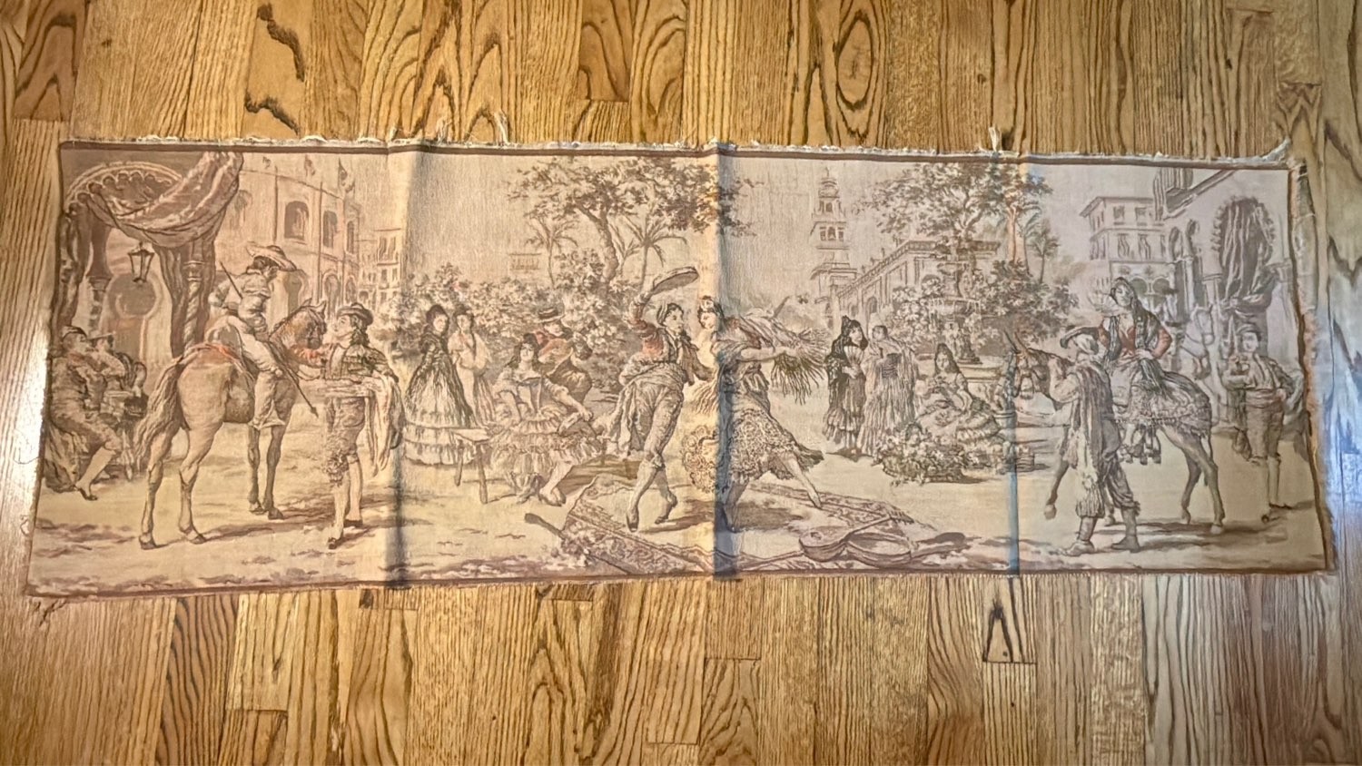Large Belgian Tapestry Spanish Street Scene Toreadors Dancers Runner