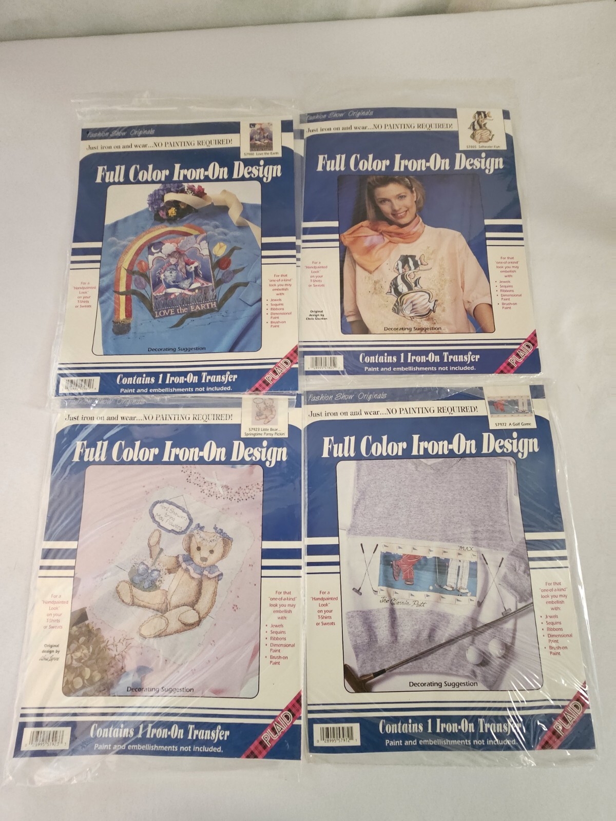 LOT 4 PLAID FULL COLOR T-SHIRT IRON-ON DESIGN TRANSFERS #57980,57805,57972,57923