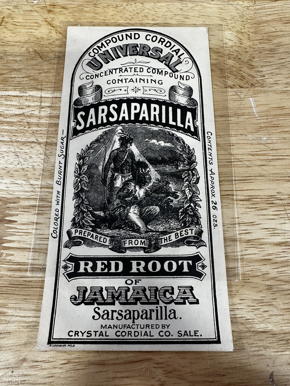 Old Quack Medicine Label Red Root Jamaica Sarsaparilla Crystal Cordial Indians