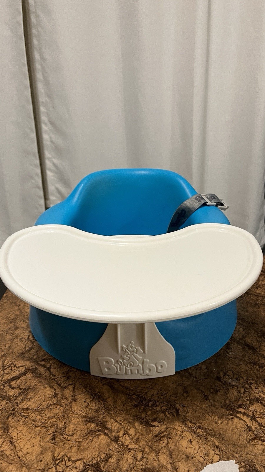 Blue Bumbo Infant Floor Seat Baby Sit Up Chair /Tray/ Adjustable Safety Harness