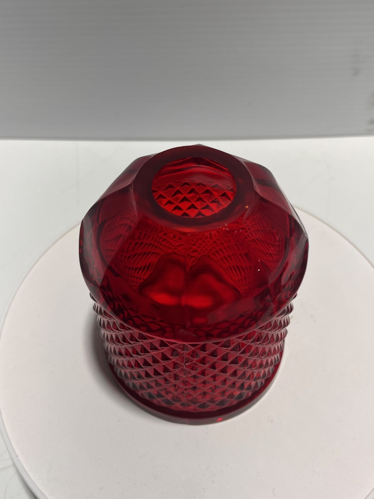 Vintage Viking Glass Fairy Lamp Ruby Red Diamond Point Very Minor Chip